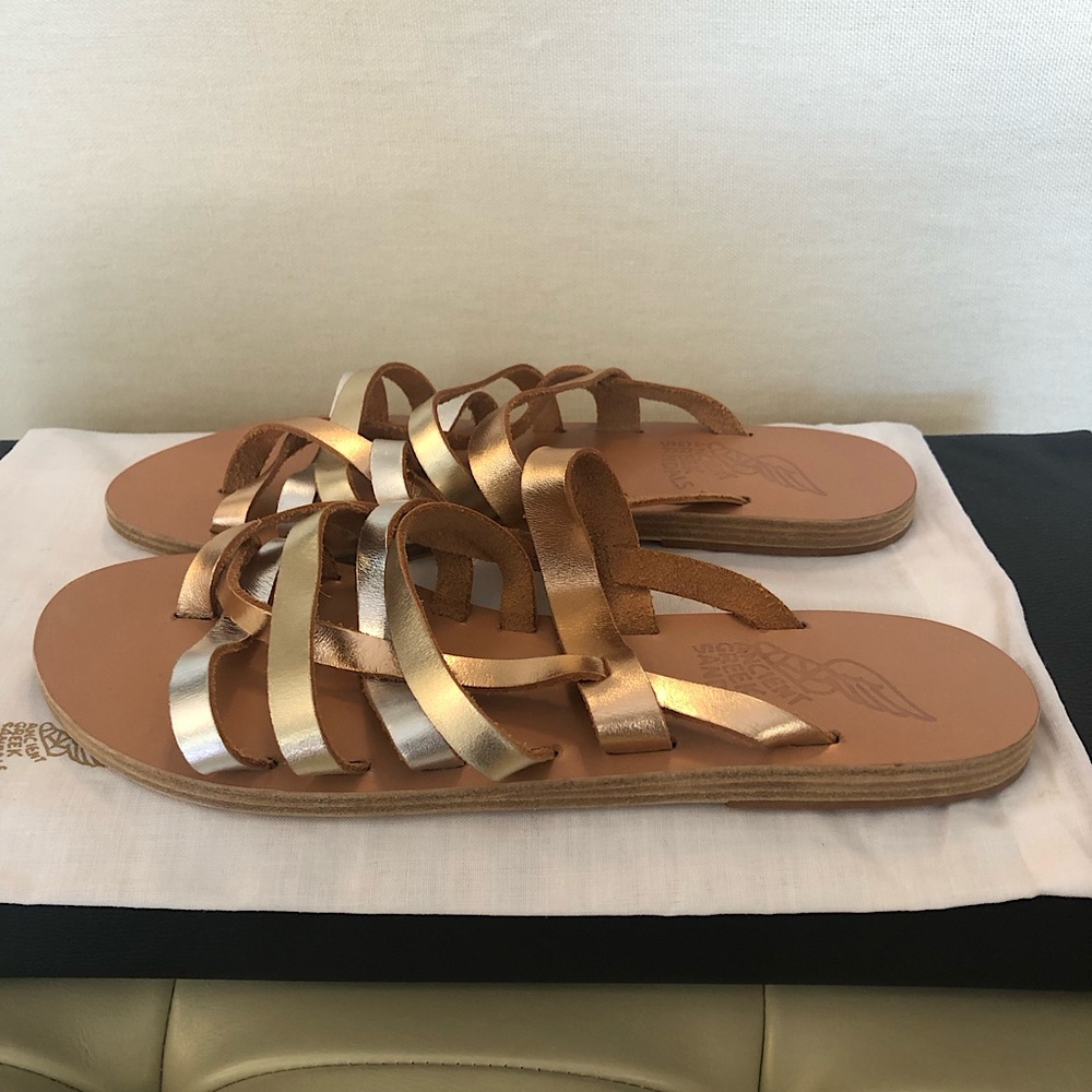 Ancient Greek Sandals Leather Slide Sandal Size 39 in Silver, Rose & Gold -  New